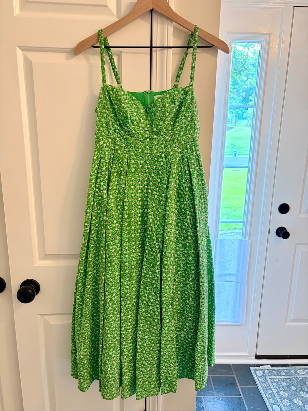 Green Printed Spaghetti-Strap Midi Dress